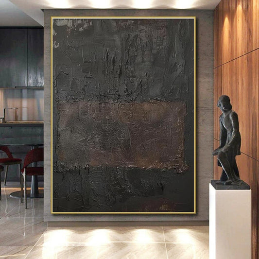 Gaint Canvas Art Black & Brown Textured Abstract, Oversized Abstract Wall Art HS303