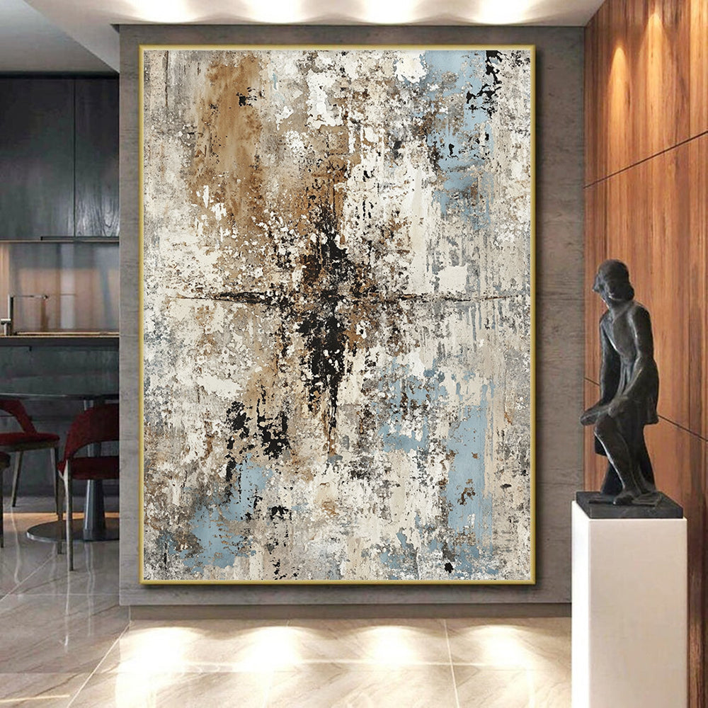 Oversized Abstract Wall Art Neutral and Blue Textured Abstract Painting HS180