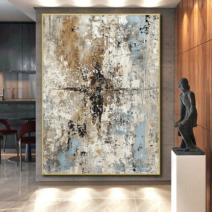 Oversized Abstract Wall Art Neutral and Blue Textured Abstract Painting HS180