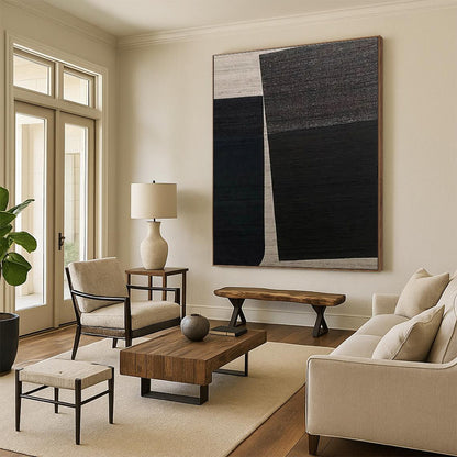 Huge Size Black and Beige Geometric Abstract Art, Large Painting In Living Room HS549