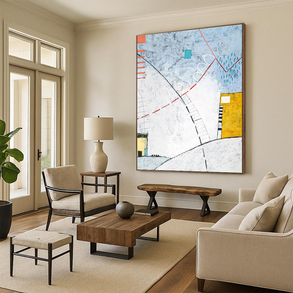 Hand Painted Art Multicolor Geometric Abstract Painting On Canvas HS821