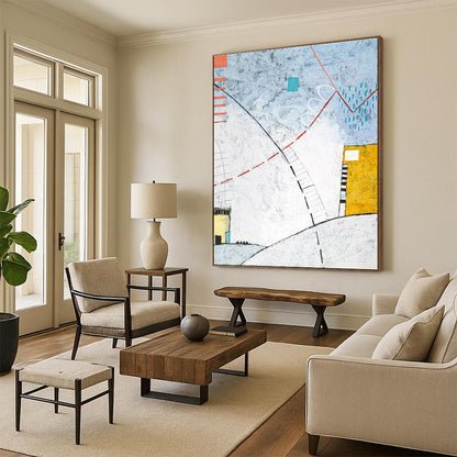 Hand Painted Art Multicolor Geometric Abstract Painting On Canvas HS821