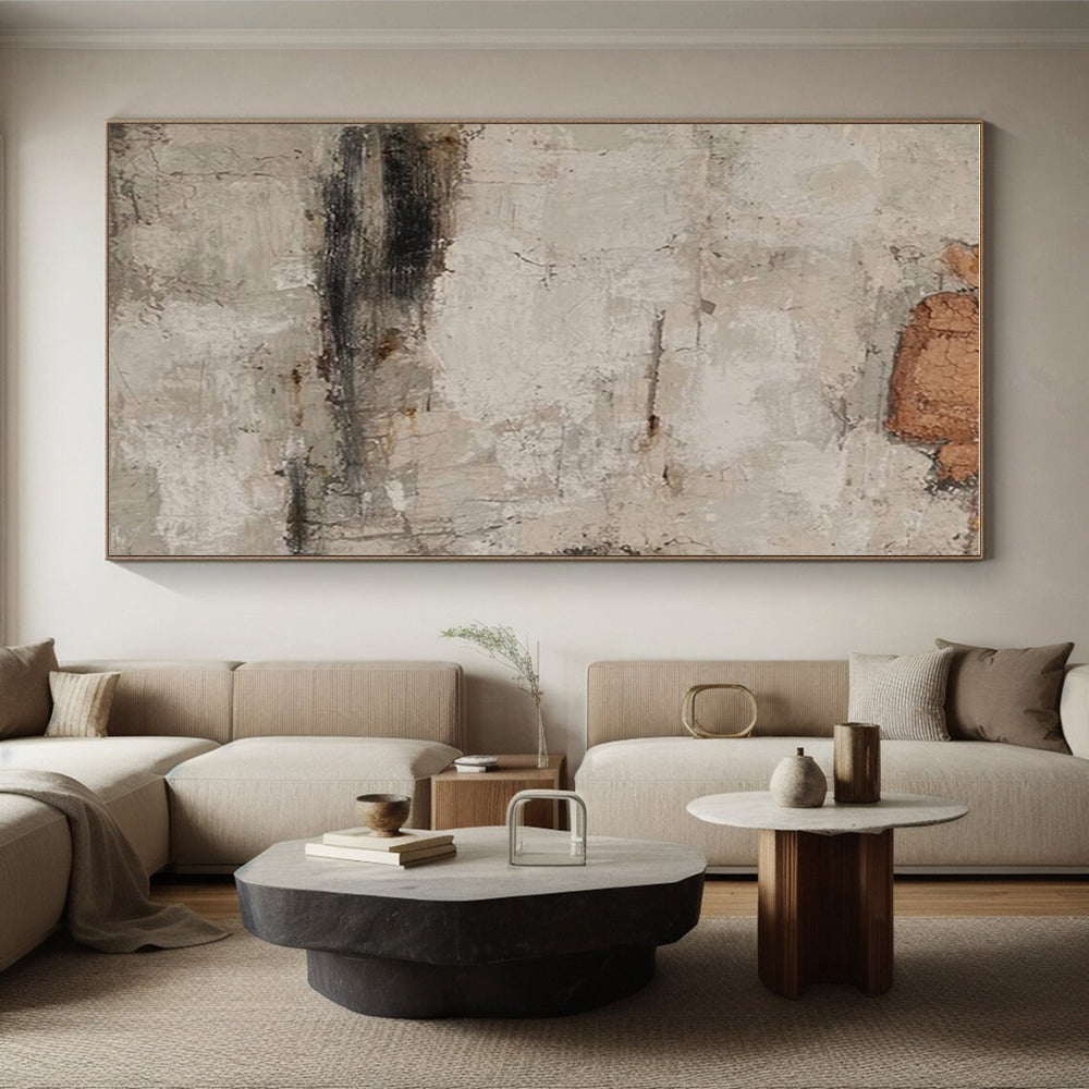 Hand-Painted Beige & Gray Textured Abstract, Acrylic Modern Art Painting HS301