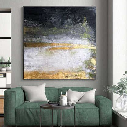 Unique Abstract Art Black, Gold, and Green Textured Abstract Art HS653