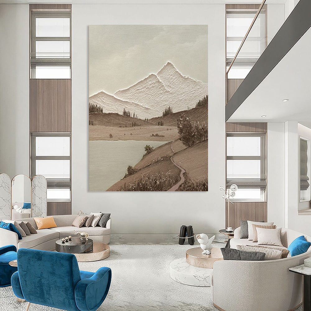 Brown, White Abstract Landscape Art For Living Room and Study WS448