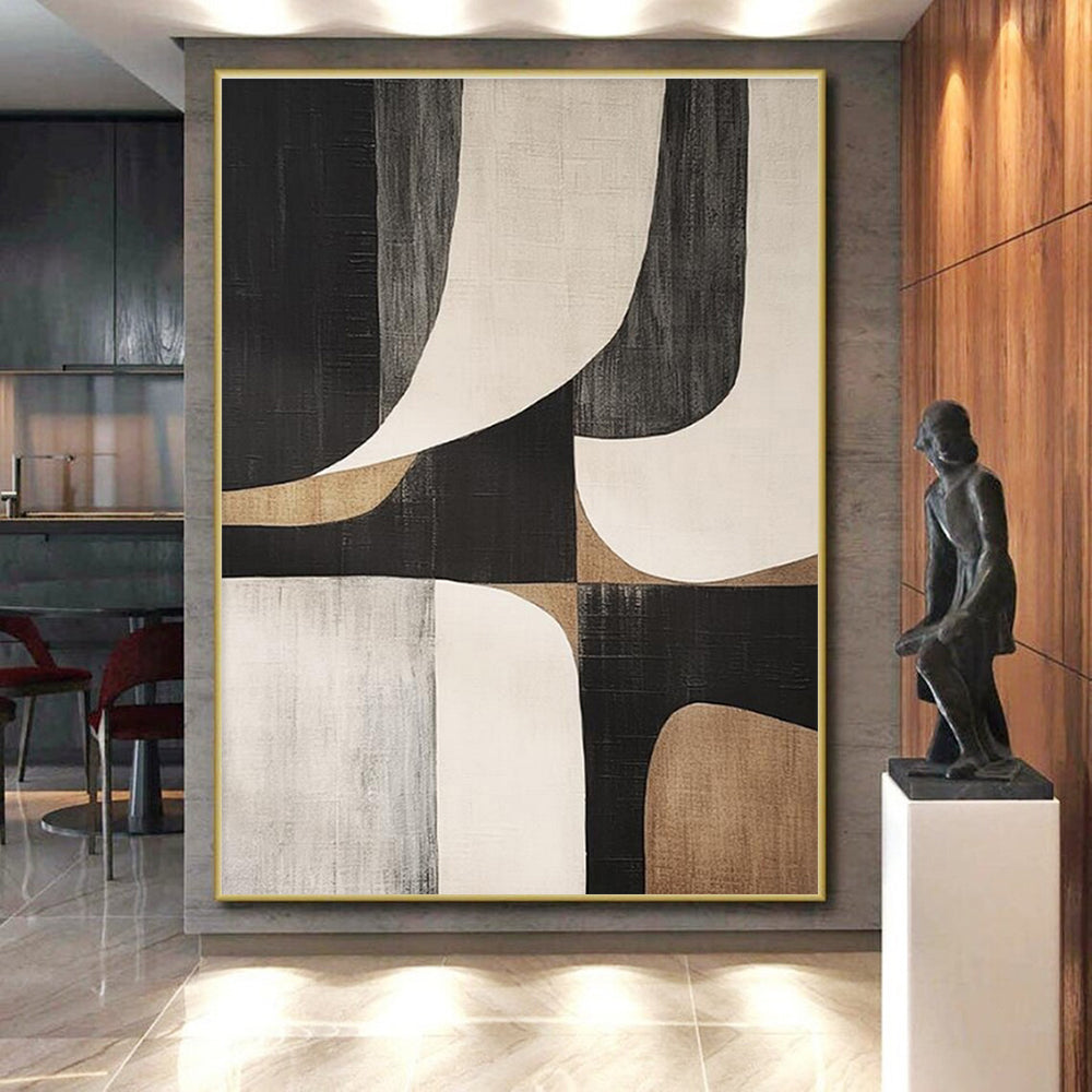 Acrylic Modern Art Paintings Black, Beige, and Gray Geometric Abstract Art HS764