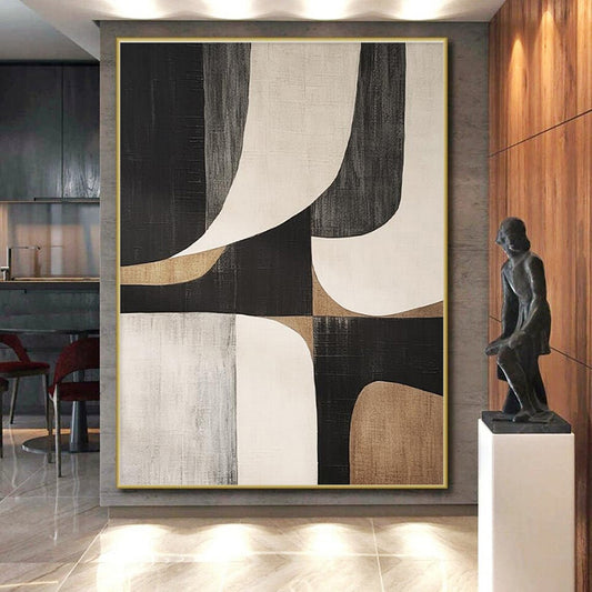 Acrylic Modern Art Paintings Black, Beige, and Gray Geometric Abstract Art HS764