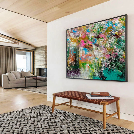 Huge Size Teal, Green and Red Abstract Fluid Painting WB160