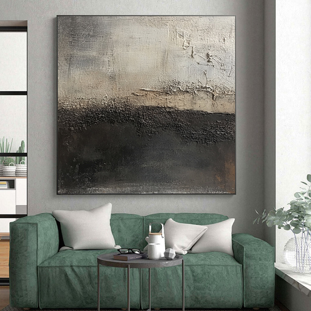 Hand-Painted Black and Gray Textured Abstract Landscape Art HS185