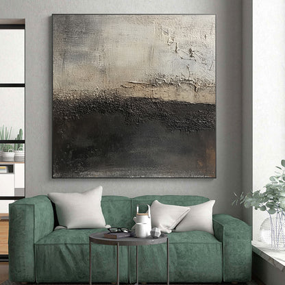 Hand-Painted Black and Gray Textured Abstract Landscape Art HS185