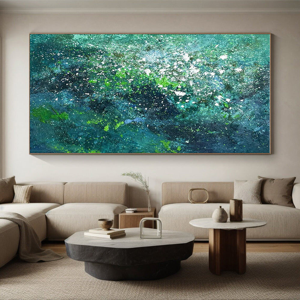 Teal and Green Textured Abstract Painting HS568