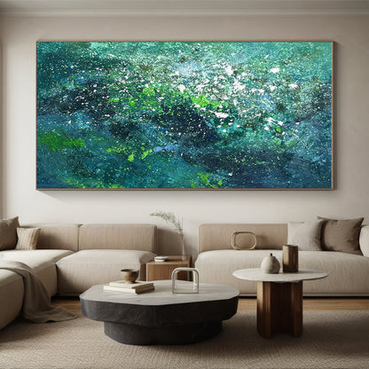Teal and Green Textured Abstract Painting HS568