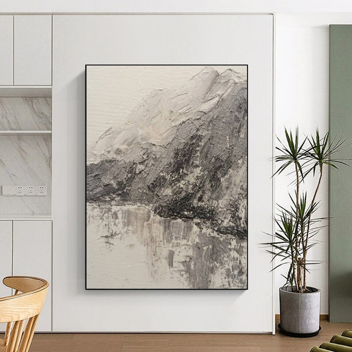 Hand Painted Art Gray and White Textured Abstract Landscape HS721