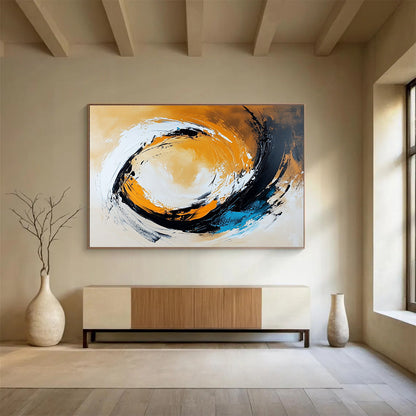 Extra Large Size Orange, Black, White, and Blue Abstract Swirl - Acrylic Painting WB295