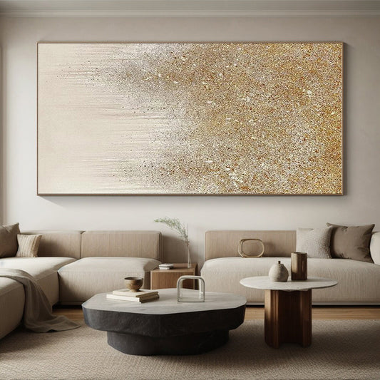 Oversized Abstract Wall Art Gold & Silver Glitter Textured Art HS380
