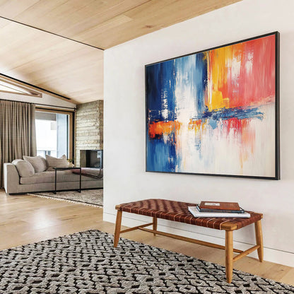 Contemporary Abstract Painting with Blue, Orange, Red and White Colors, Urban Reflection Theme WB301