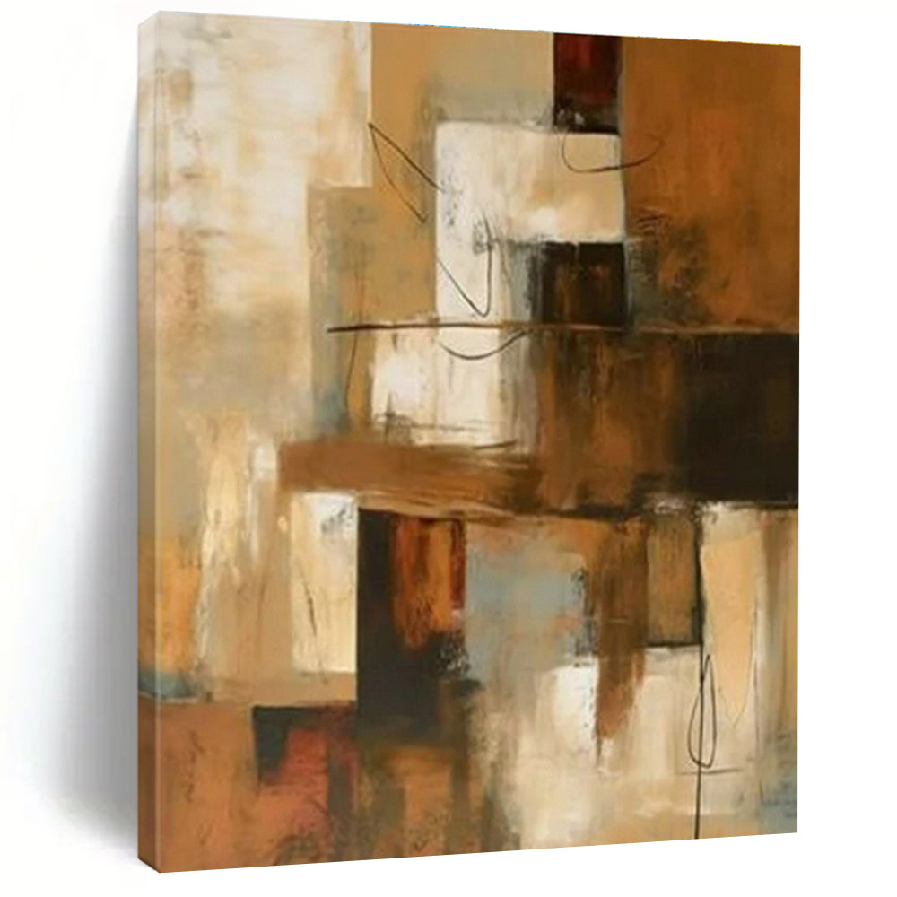 Hand-Painted Modern Art Acrylic with Brown, Beige, Gray Textures - Large Painting In Living Room HS517