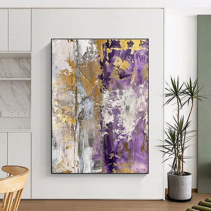 Unique Abstract Art Purple, Gold & Gray Textured Abstract, Acrylic Modern Art Painting HS234