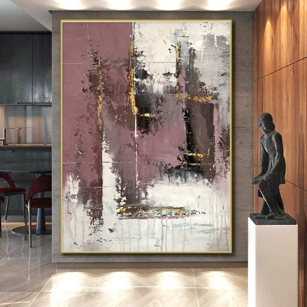 Hand-Painted Purple, White & Gold Textured Abstract, Acrylic Modern Art Painting HS421
