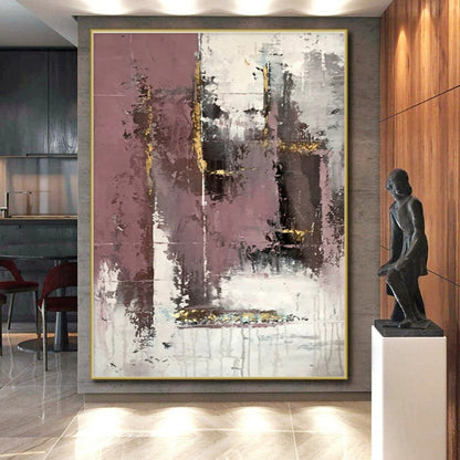 Hand-Painted Purple, White & Gold Textured Abstract, Acrylic Modern Art Painting HS421