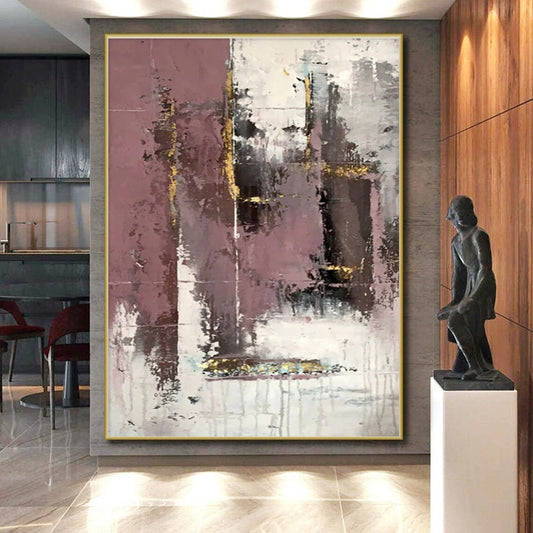 Hand-Painted Purple, White & Gold Textured Abstract, Acrylic Modern Art Painting HS421