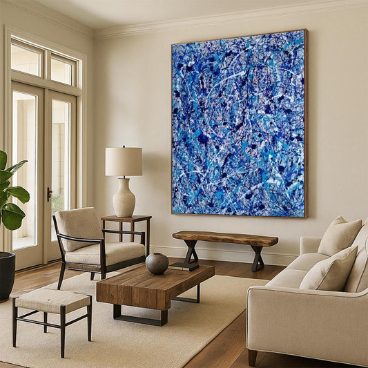 Cool Abstract Paintings Blue, White, and Black Splatter Abstract Art HS605