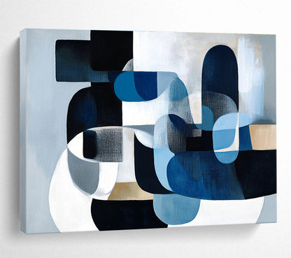 Big Size Blue, Black, and Beige Geometric Abstract Art WB252