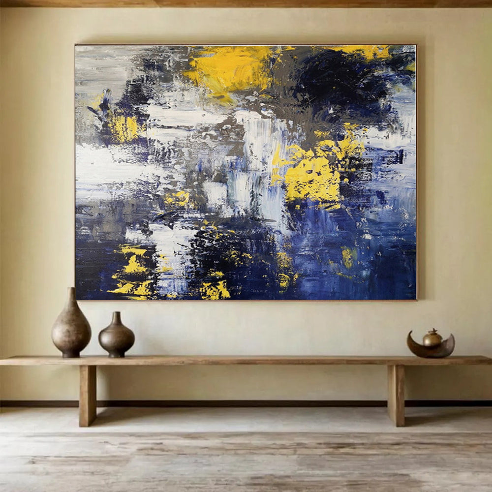 Huge Size Blue, Gray and Gold Abstract Textured Painting WB127