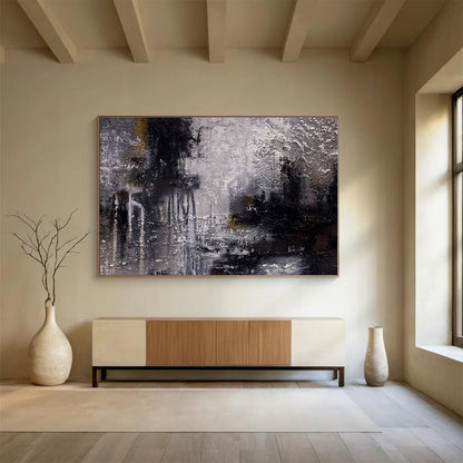 Gray, Black, White Abstract Cityscape Painting, Abstract Acrylic Art WB007