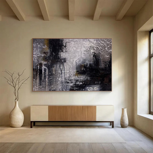 Gray, Black, White Abstract Cityscape Painting, Abstract Acrylic Art WB007