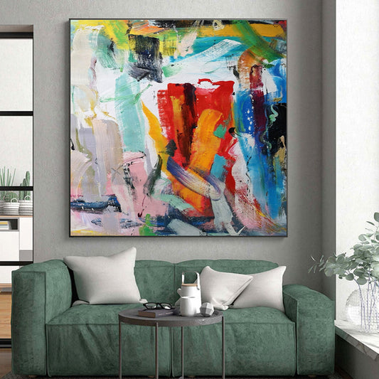 Unique Abstract Art Multicolor Gestural Abstract, Large Contemporary Wall Art HS456