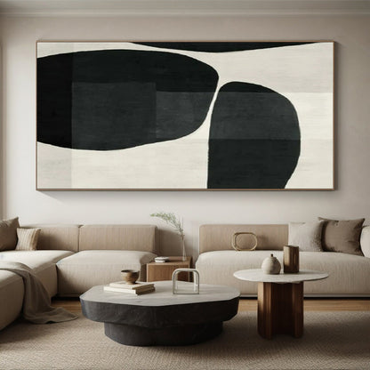 Large Contemporary Wall Art Black and White Geometric Abstract Painting On Canvas HS779