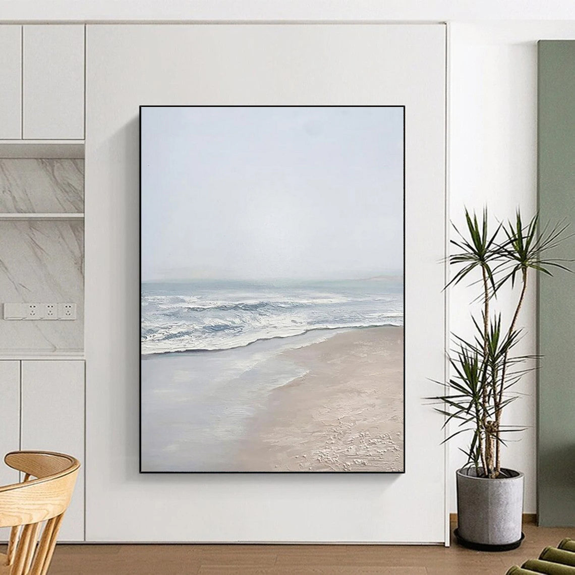 Beige, Blue Abstract Seascape Art For Living Room and Bathroom WS451