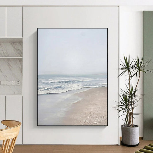Beige, Blue Abstract Seascape Art For Living Room and Bathroom WS451