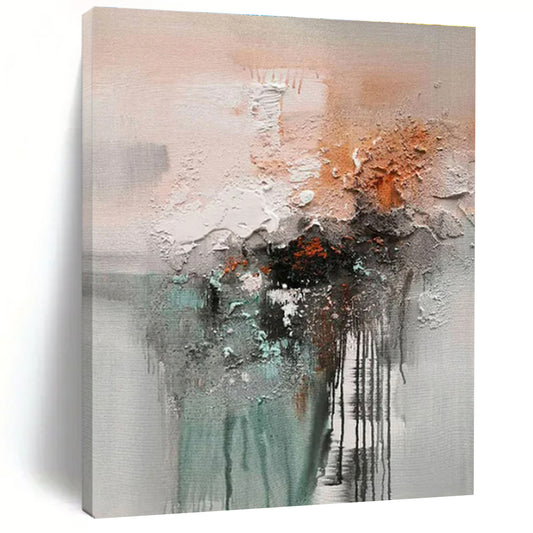 Unique Abstract Art Textured Neutrals with Orange and Teal Accents Abstract Art HS613