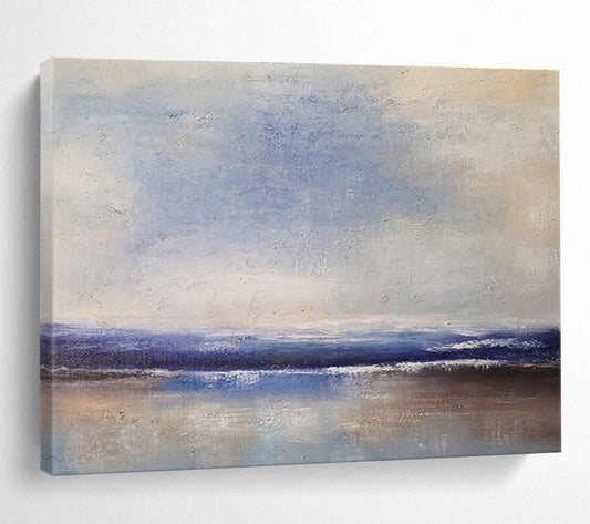 Horizontal Big Size Blue and Brown Abstract Seaside Painting WB191