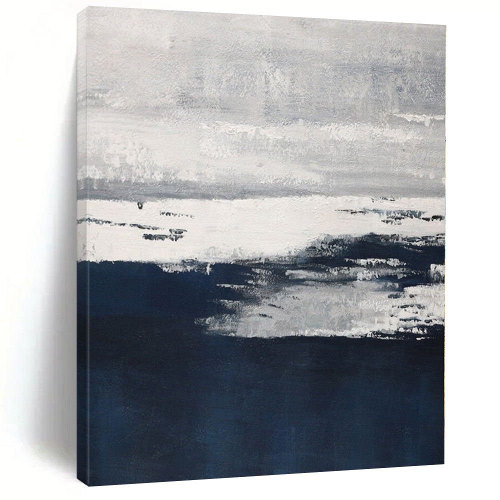 Gaint Canvas Art Gray and Navy Abstract Seaside Painting For Sale HS092