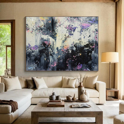 Black, White, Purple, Pink Abstract Drip Art For Sale WB406