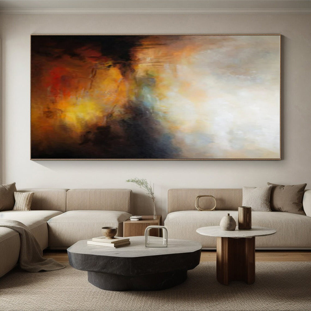 Handmade Art Orange, Yellow, and Black Textured Abstract Painting On Canvas HS808