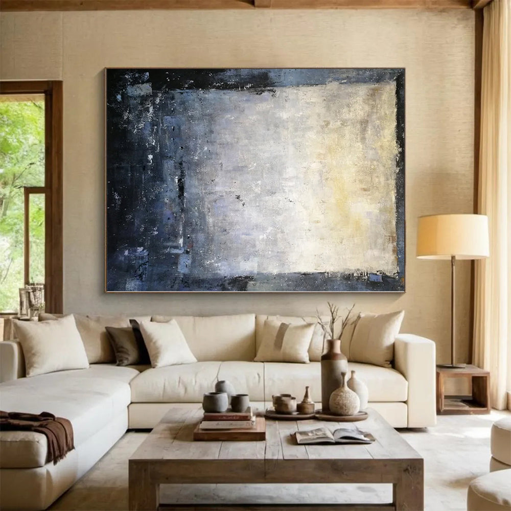 Huge Size Gray and Blue Abstract Textured Painting For Sale HS098