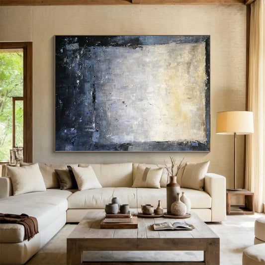 Huge Size Gray and Blue Abstract Textured Painting For Sale HS098