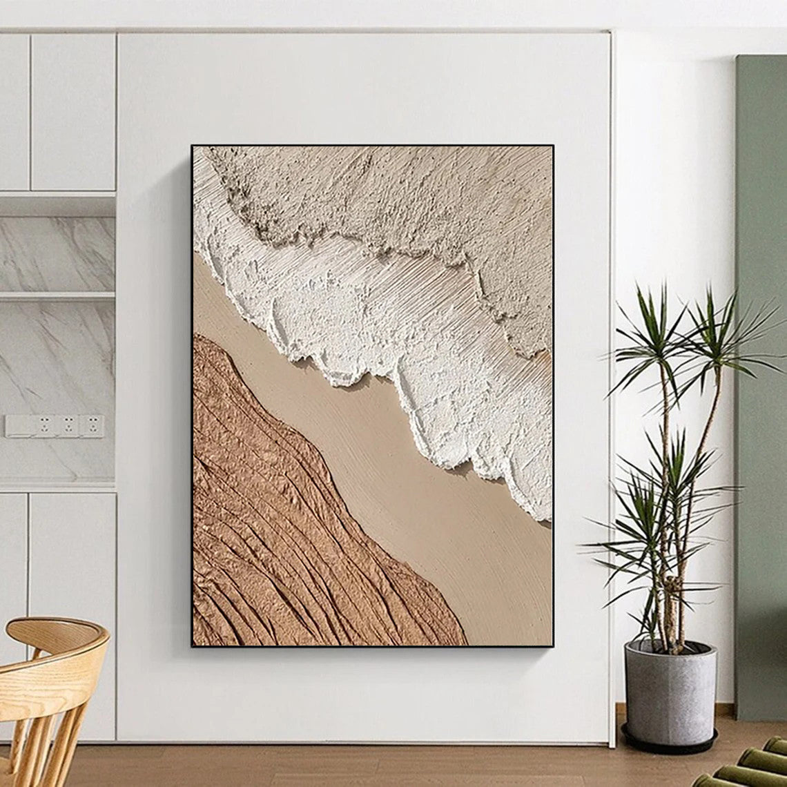 Hand-Painted Beige, Brown, and White Textured Layered Abstract Painting For Sale HS024