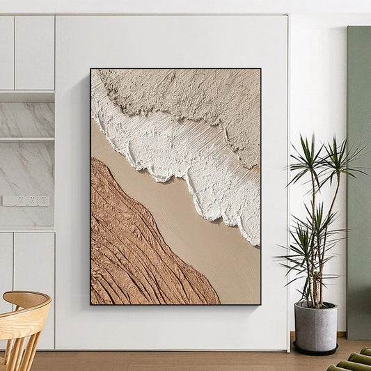 Hand-Painted Beige, Brown, and White Textured Layered Abstract Painting For Sale HS024