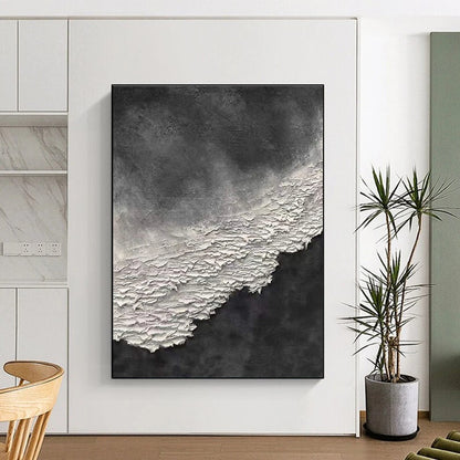 Hand-Painted Black & White Textured Abstract, Modern Art Acrylic HS260