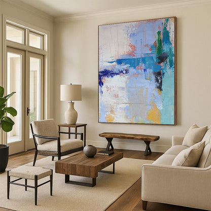 Acrylic Modern Art Paintings Blue, Green, and Yellow Dynamic Abstract Art HS767