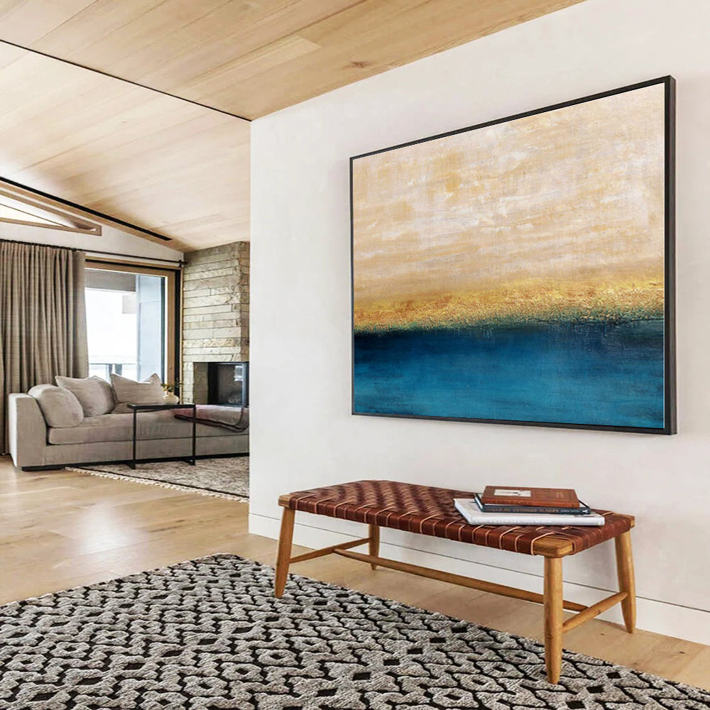 Beige, Gold, Blue Abstract Seascape Acrylic Painting WB014