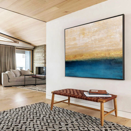 Beige, Gold, Blue Abstract Seascape Acrylic Painting WB014