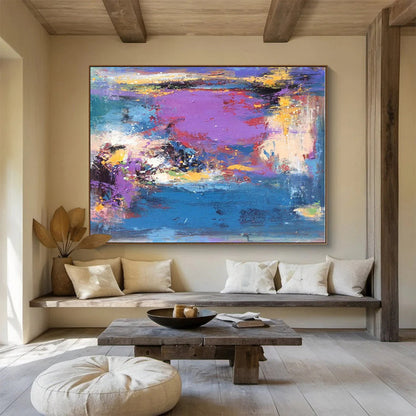Huge Size Vibrant Purple and Blue Abstract Landscape Painting WB054