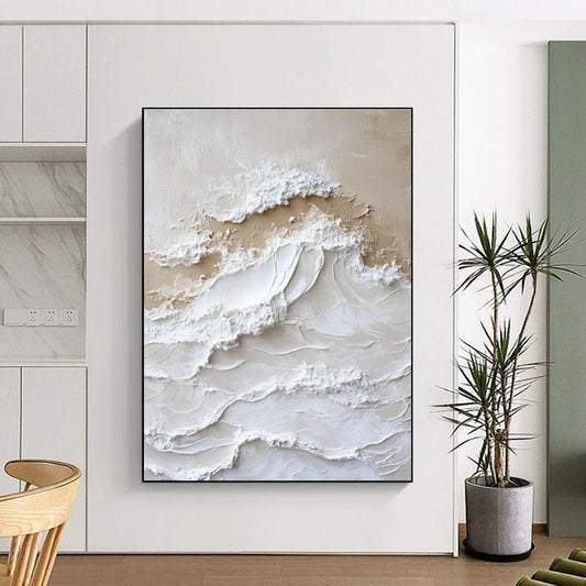 Gaint Canvas Art Beige & White Textured Abstract, Oversized Abstract Wall Art HS450
