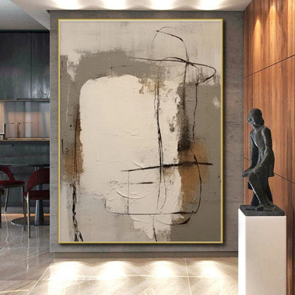 Modern Art Acrylic with Gray, Beige, Black and Brown Colors, Abstract Geometric Theme HS484